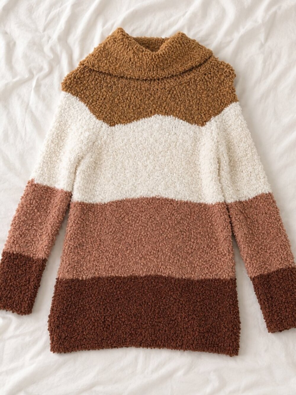 Pink Rose Juniors M Boucle Longline Drop Shoulder Cowl Neck Colorblock Sweater